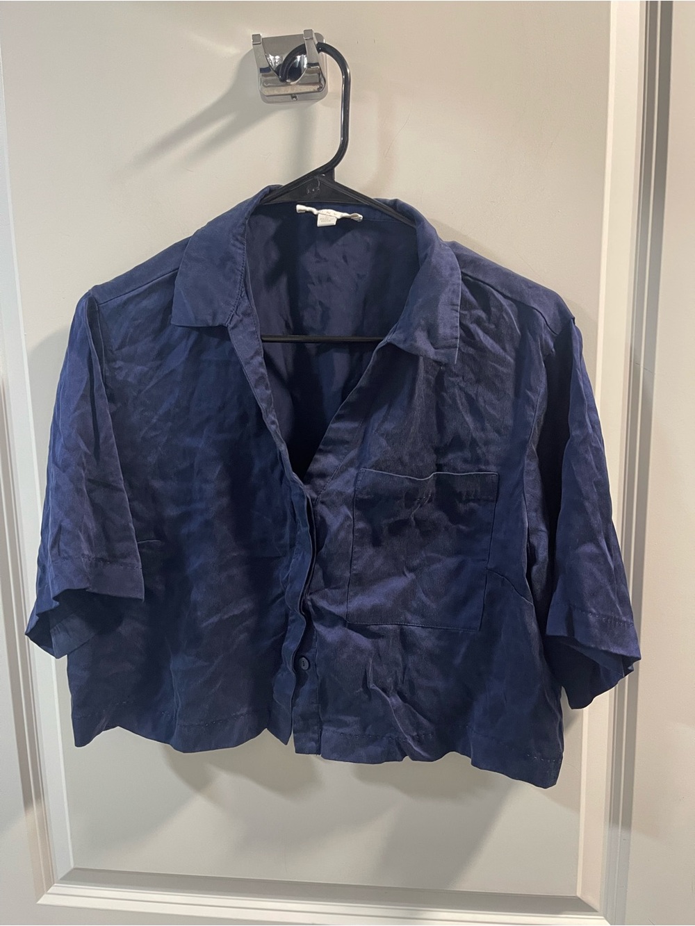 lunya Navy Relaxed Short-Sleeve Button-Down Shirt Silk